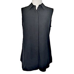 NEW Theory Duria Silk Blouse Black Button Down Sz M